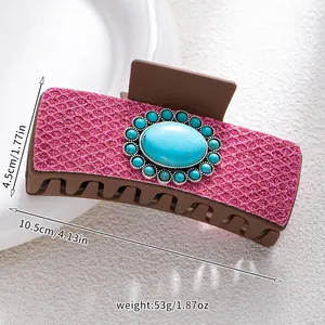 Detailed size specifications for bohemian hair claw clip with turquoise and glitter