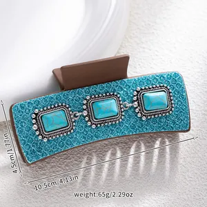 Detailed size view of Bohemian leopard turquoise hair claw clip with 10.5cm length mark