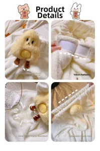 Detail of coral fleece towel with cheese plush, velcro closure and elastic design