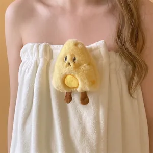 Women Wearable Coral Fleece Bath Towel Absorbent Soft Thickened Bath Skirt With Cute 3D Cloud Chicken Doll Velcro Closure Robe