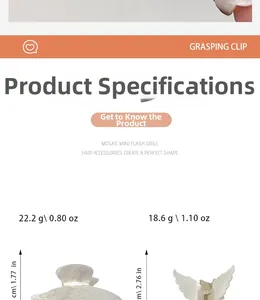 Dimensions et poids détaillés pour pinces à cheveux en acétate avec fini scintillant