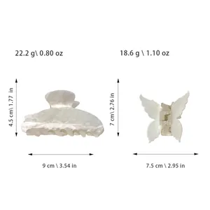 Pinces à cheveux en acétate blanc nacré en forme de papillon et de coquillage avec mesures