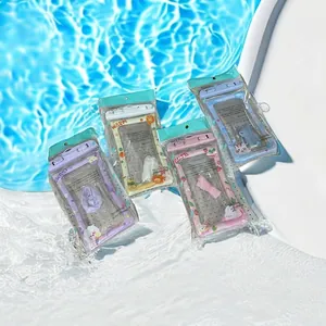 Waterproof floating phone pouches in assorted pastel colors for swimming and diving