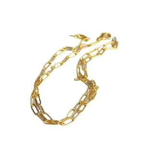 Minimalist gold-plated rectangle link chain necklace with classic lobster clasp closure