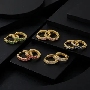Golden micro-pave zircon hoop earrings featuring wavy edges in five vibrant colors