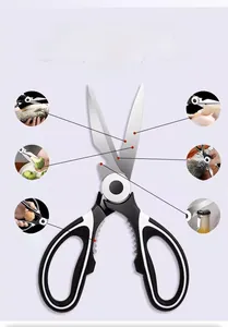 Multi-purpose kitchen shears with non-slip handle for poultry, fish scales and nut cracking