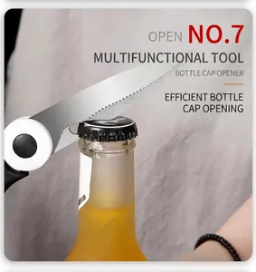Macro shot of stainless steel kitchen scissors using the built-in bottle opener feature