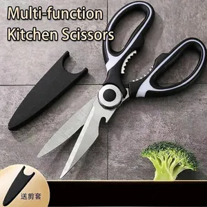 Heavy duty stainless steel kitchen shears with non-slip handle and protective cover