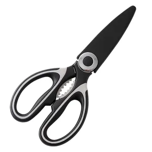 Heavy duty stainless steel kitchen shears with ergonomic handle and protective sheath