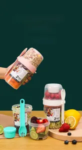 Dual layer portable 500ml plus 300ml salad cup with fork for overnight oats and snacks