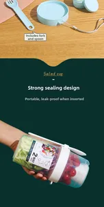 Leak-proof 500ml+300ml double-layer salad shaker cup with fork and carrying strap