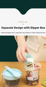 Macro detail of portable 800ml double-layer salad cup with sauce container and spoon