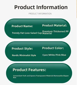 Detailed chart showing dual-layer salad cup features with fork and sauce container