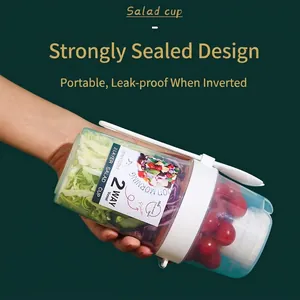 Double-layer 800ml portable salad cup with spoon and leakproof seal for meal prep