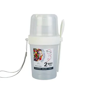 Double-layer portable 800ml salad cup with fork and strap for on-the-go meals