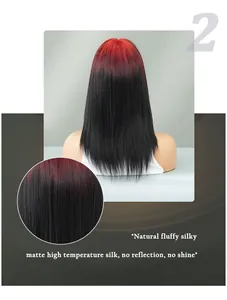 Close-up of red to black gradient wig fiber texture with natural matte finish