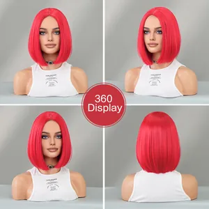 Vista a 360 gradi di una parrucca Bob liscia rosso brillante davanti, lato e retro
