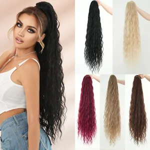 Ultra Long Wavy Ponytail Extension High Temperature Fiber Drawstring Water Wave Fluffy Hairpiece For Women Everyday Party