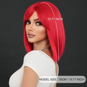 Parrucca bob rossa corta con frangia 35cm per Halloween e stili di moda di strada