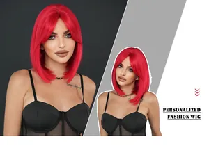 Leuchtend rote kurze Bob-Perücke mit stilvollem französischem Pony und glatter Textur