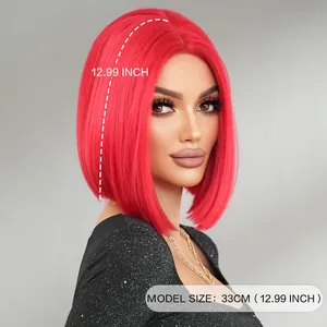 Parrucca bob rossa corta e liscia da 33 cm con riga centrale per feste di Halloween