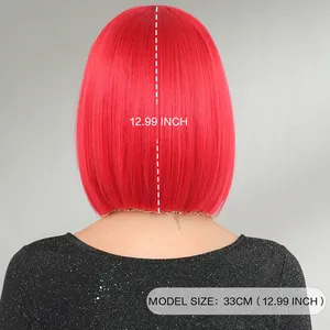 Parrucca Bob corta liscia rosso acceso 33 cm in fibra sintetica per Halloween