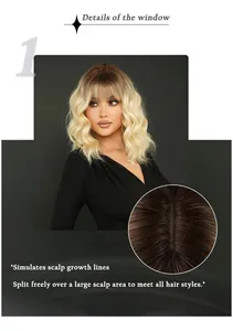 Detailed view of ombre blonde wavy bob wig featuring a realistic bionic scalp simulation