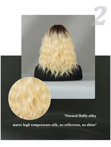 Macro detail of gradient blonde wavy wig showing matte high-temperature silk texture