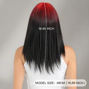 19-inch straight red to black gradient ombre synthetic wig with shoulder length layers