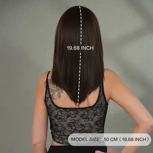 Parrucca lunga liscia da 50cm marrone scuro per donna con taglio a V vista posteriore