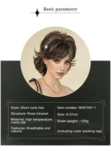 Detail view of the 37cm short synthetic pixie cut wig showing breathable rose net interior
