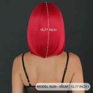 Rückansicht der 35cm roten kurzen Bob-Perücke mit glattem Haar für Halloween