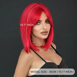 Leuchtend rote 35cm Bob-Perücke mit Pony und Innenwölbung für Halloween Kostüme