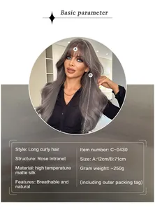 Detailed specs of long wavy grey purple wig with breathable rose net and heat resistant fiber