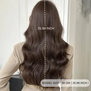 Peluca larga marrón oscuro de 66 cm con ondas grandes y textura natural para mujer