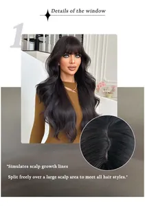 Detailed macro view of the realistic scalp base on long wavy dark brown wig