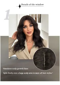 Detail of the realistic simulated scalp and breathable mesh on this long curly brown wig