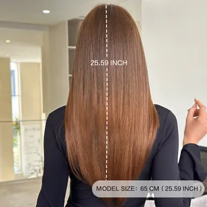 Long straight sandy brown wig 65cm 25.6 inch length with layered V-shaped back view