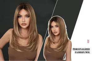 Detailed close-up of layered ash blonde lace front wig with dark roots and sleek finish