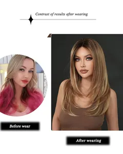 Visual comparison showing natural results before and after wearing the long layered wig