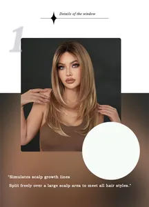 Detail of the realistic simulated scalp and multi-directional parting on long ombre wig