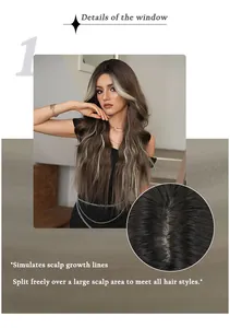 Détail d'une perruque longue ondulée avec cuir chevelu réaliste et mèches blondes