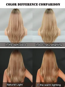 Lace wig color difference comparison under dark, natural, and warm lighting conditions