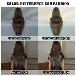 Comparaison de couleur de perruque en dentelle sous différents éclairages naturels et chauds