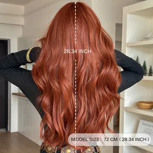 Long wavy orange-red wig 72cm long with natural curls and high volume for women