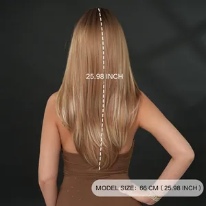 Long 26-inch blonde ombre layered straight wig with V-shaped cut for women