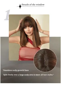 Detail view of natural simulation scalp with high quality synthetic brown hair growth lines