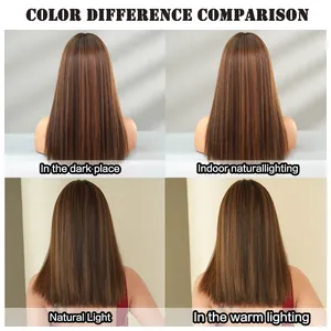Straight shoulder-length wig color comparison under four different lighting conditions