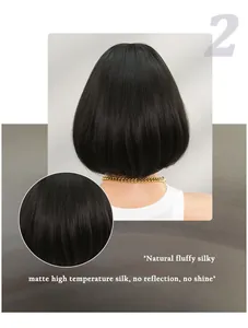 Detail view of the matte high temperature silk material of the black bob wig