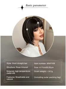 Detail view of the breathable rose net structure and matte fiber texture of the black bob wig